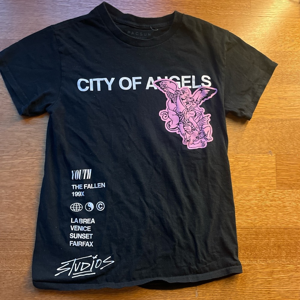 PacSun Black Short Sleeve Tee with CITY OF ANGELS Graphic